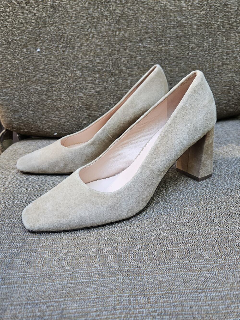 J.Crew Women's Suede Square Toe Slip On Pump Heels Beige Size 8